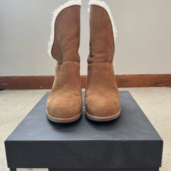 UGG Classic Mondri Cuff Chestnut Wedge Boots Women's Size 10 - Picture 2 of 5